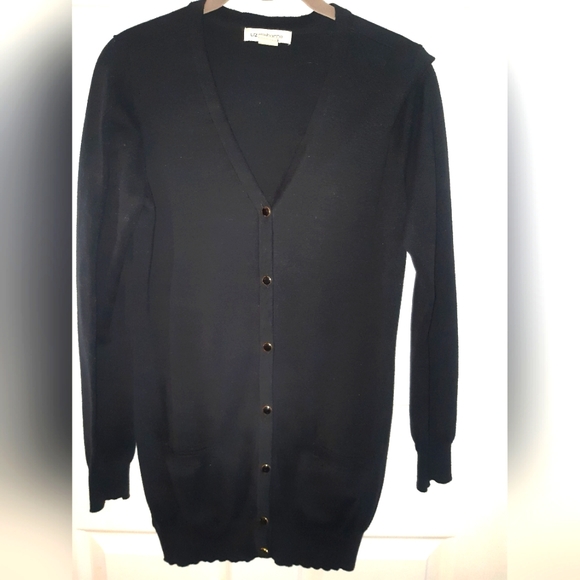 (S/M)🔥 Liz Claiborne🔥 Black Long Cardigan with Pockets Ptp 18"×L29" - Picture 2 of 6